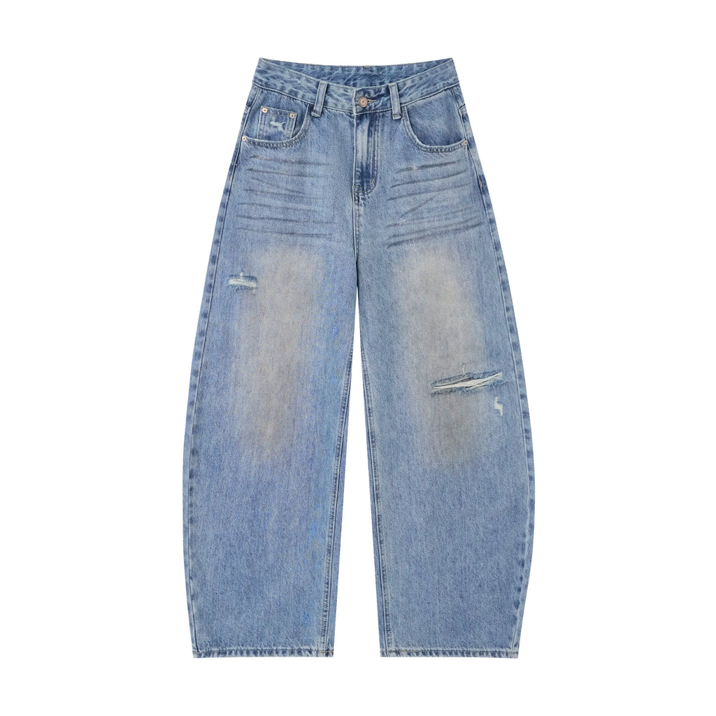 Vintage Wash Straight Leg Jeans – Distressed Relaxed Fit Denim