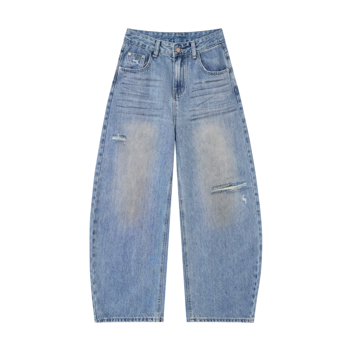 Vintage Wash Straight Leg Jeans – Distressed Relaxed Fit Denim