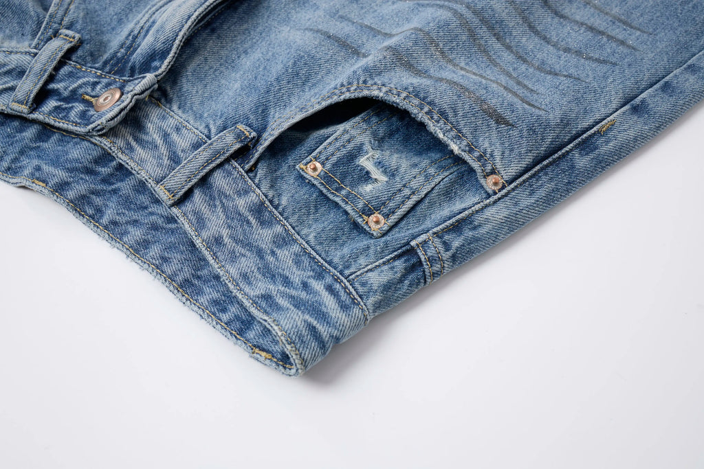 Vintage Wash Straight Leg Jeans – Distressed Relaxed Fit Denim