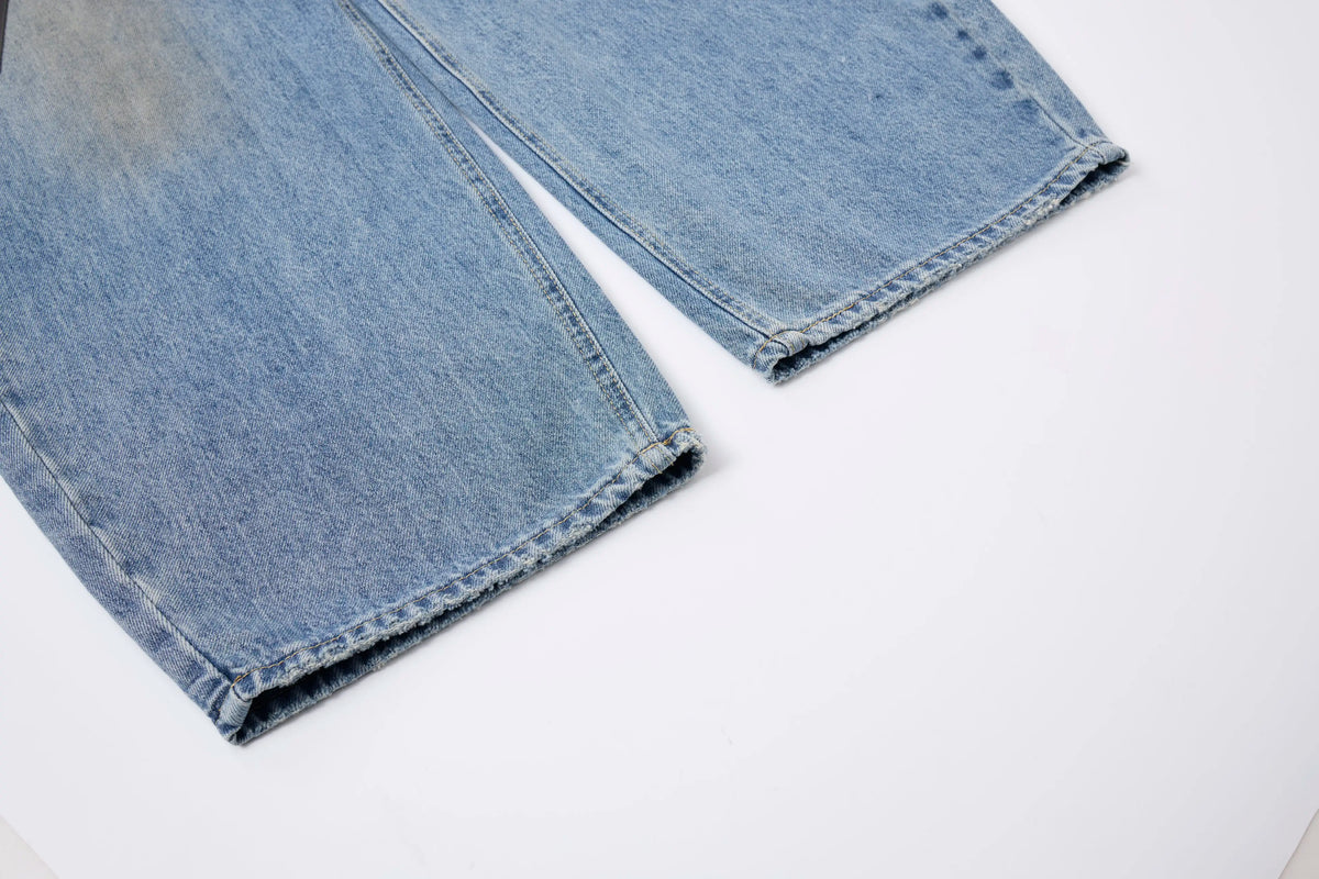 Vintage Wash Straight Leg Jeans – Distressed Relaxed Fit Denim