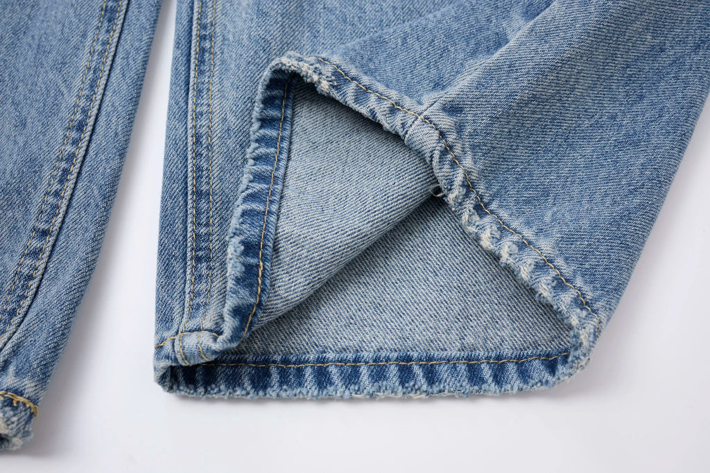 Vintage Wash Straight Leg Jeans – Distressed Relaxed Fit Denim