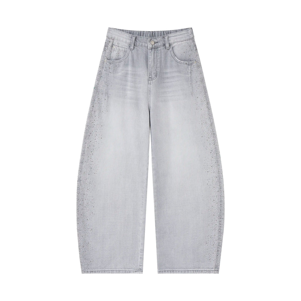 Crystal Fade Denim Jeans – Light Grey Wide-Leg Jeans