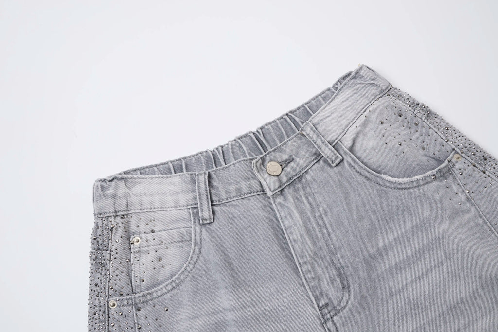 Crystal Fade Denim Jeans – Light Grey Wide-Leg Jeans