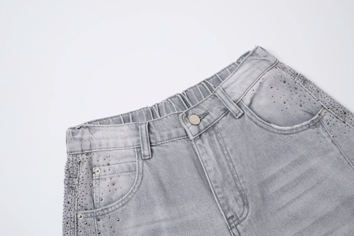Crystal Fade Denim Jeans – Light Grey Wide-Leg Jeans