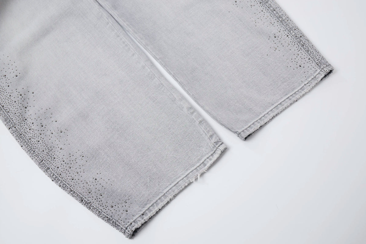 Crystal Fade Denim Jeans – Light Grey Wide-Leg Jeans