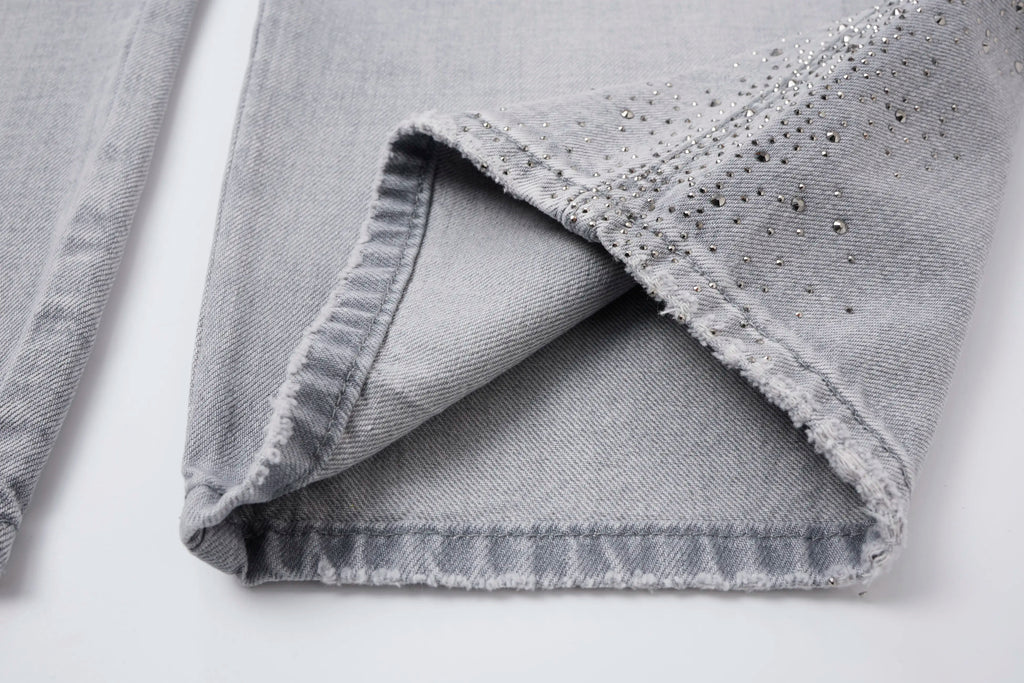 Crystal Fade Denim Jeans – Light Grey Wide-Leg Jeans
