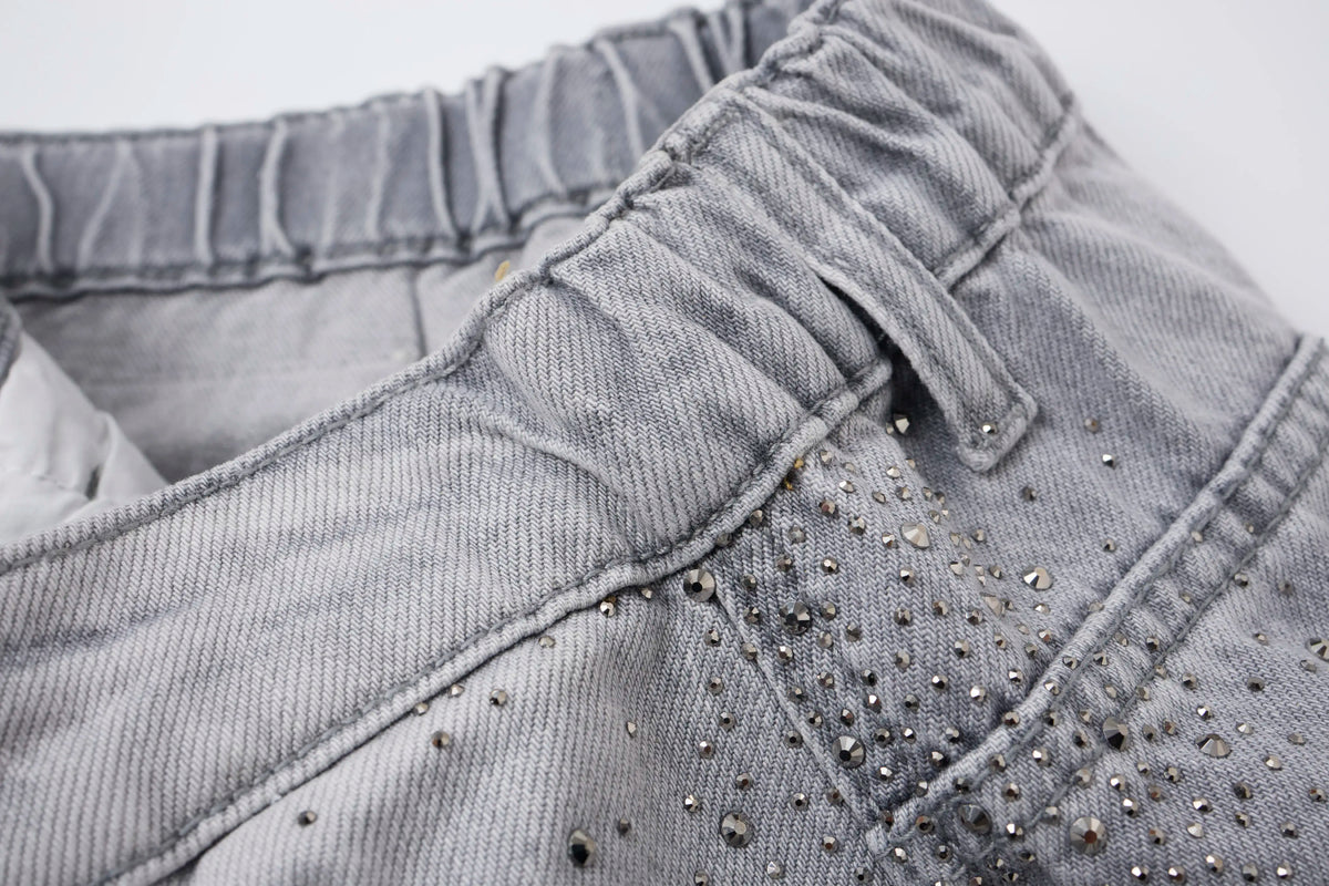 Crystal Fade Denim Jeans – Light Grey Wide-Leg Jeans