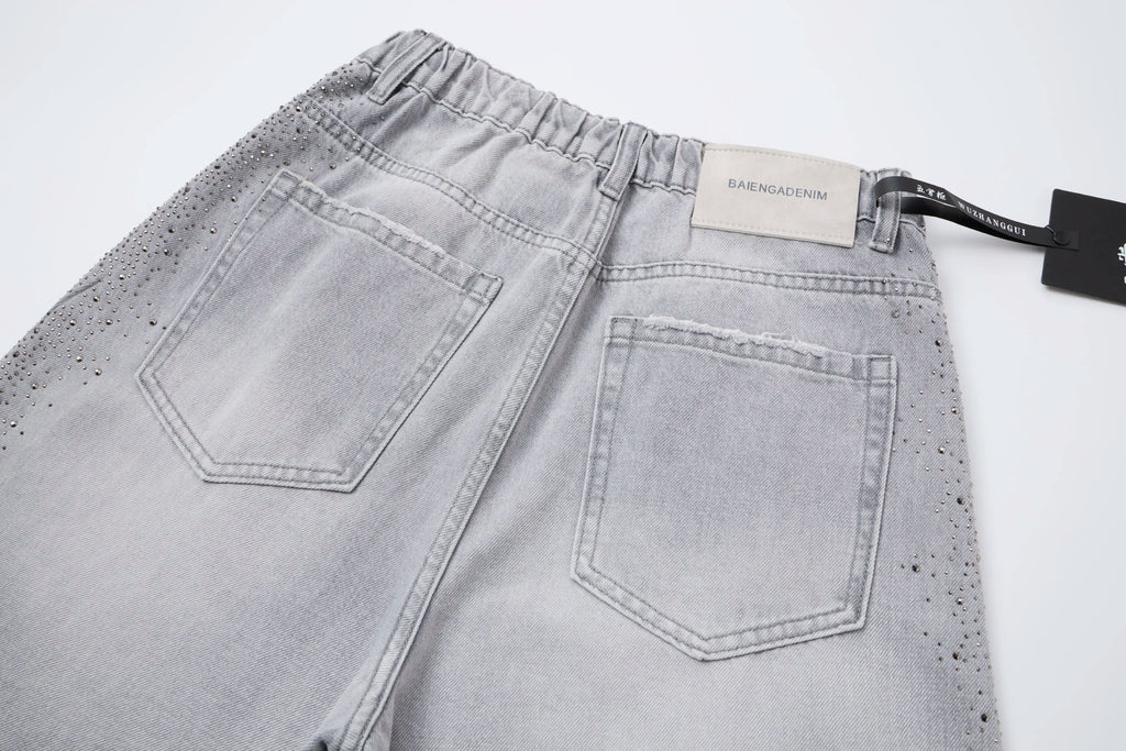 Crystal Fade Denim Jeans – Light Grey Wide-Leg Jeans