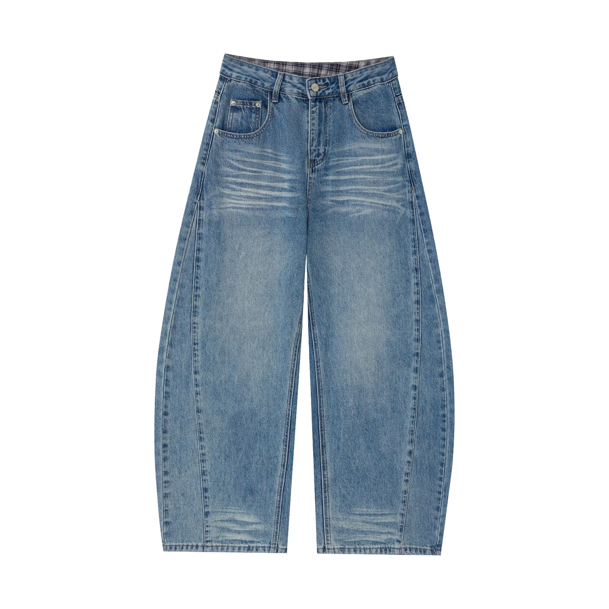 Vintage Washed Panel Denim Baggy Barrel Jeans – Wide Fit