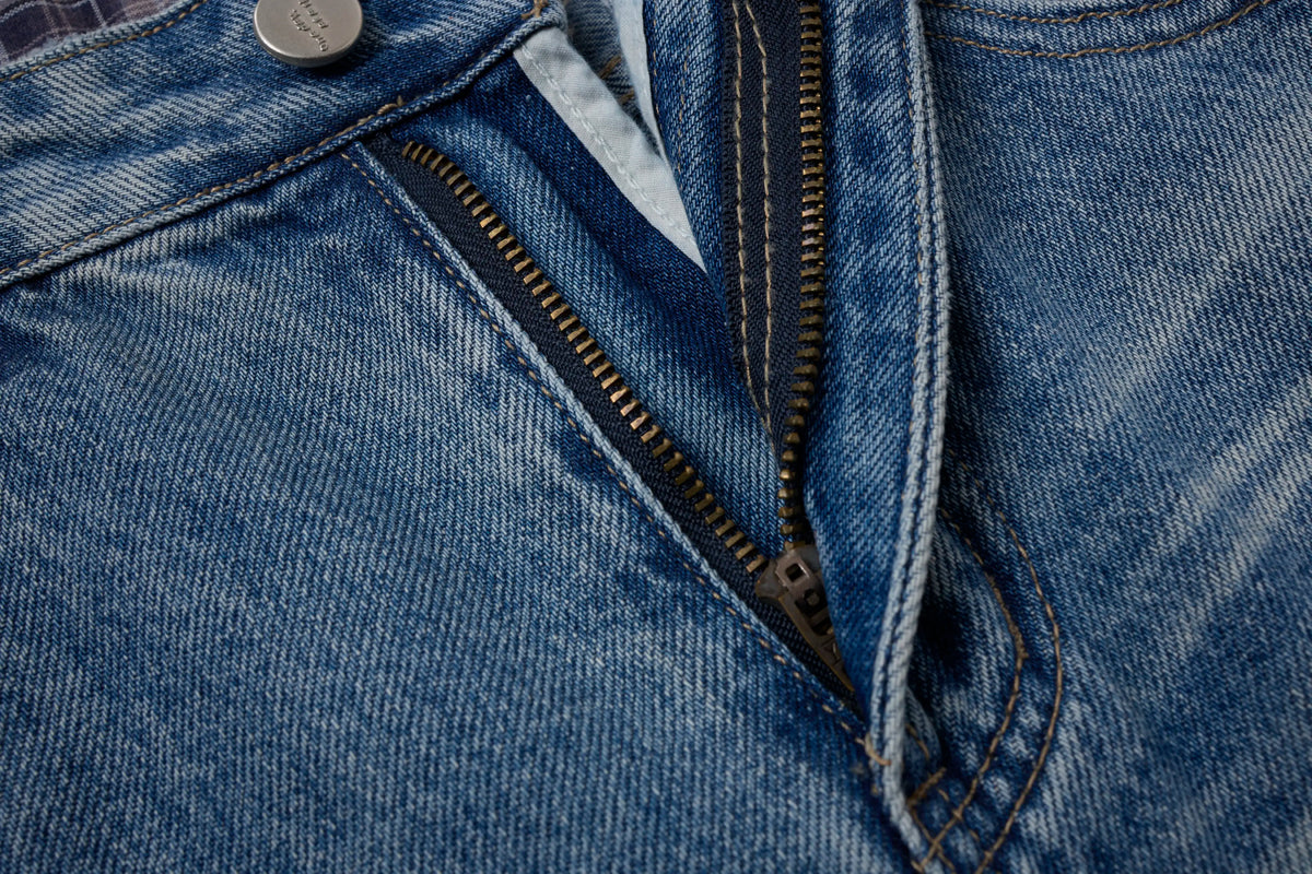 Vintage Washed Panel Denim Baggy Barrel Jeans – Wide Fit