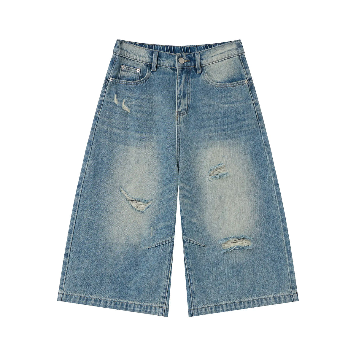 Vintage Wash Denim Shorts – Distressed Wide-Leg Jorts