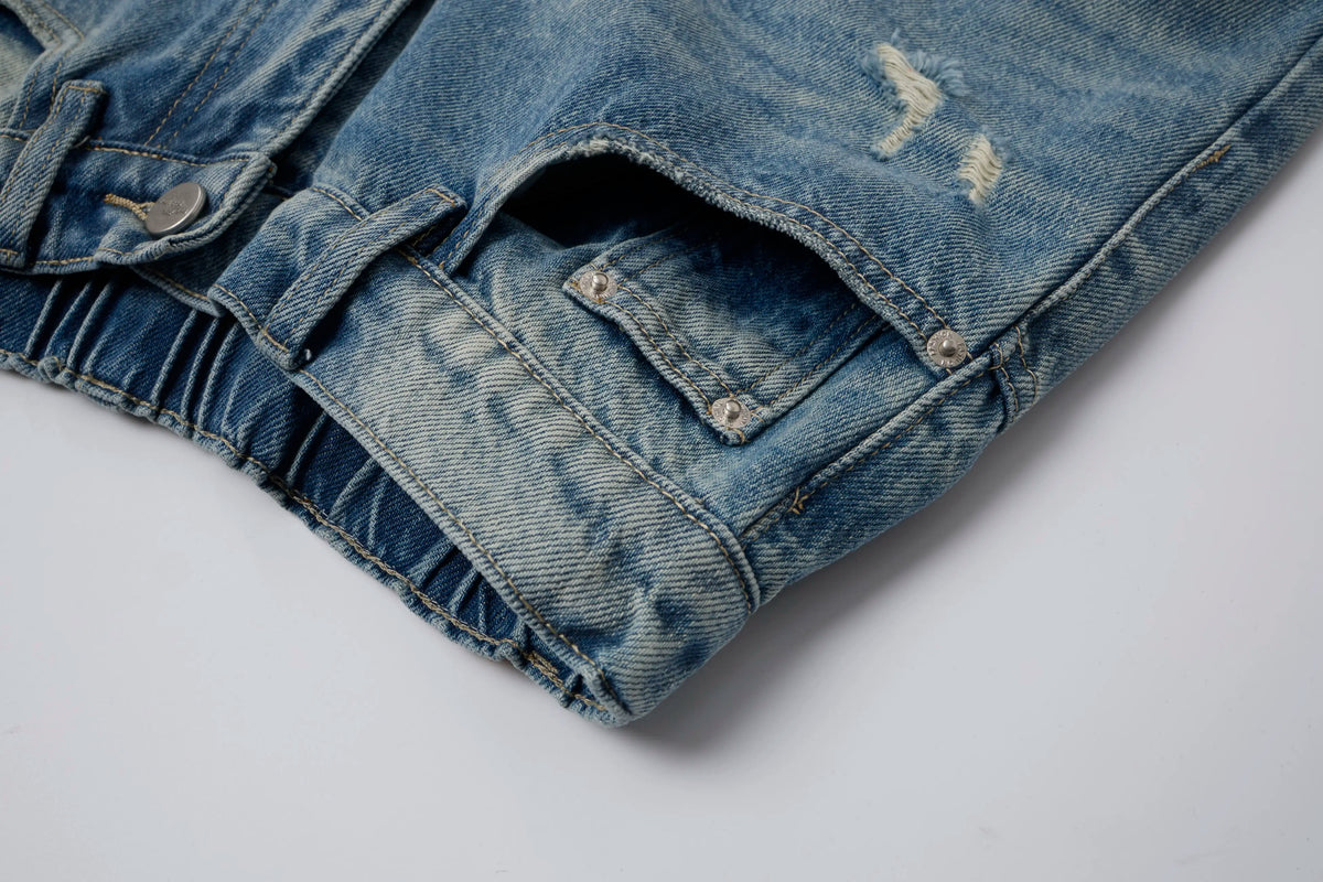 Vintage Wash Denim Shorts – Distressed Wide-Leg Jorts