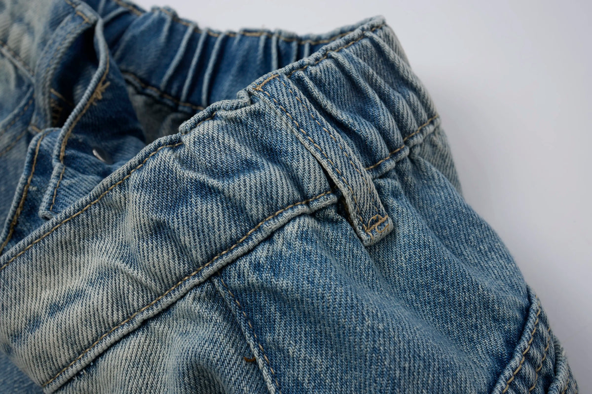 Vintage Wash Denim Shorts – Distressed Wide-Leg Jorts