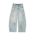 Vintage Washed Distressed Jeans – Light Blue Wide-Leg Denim