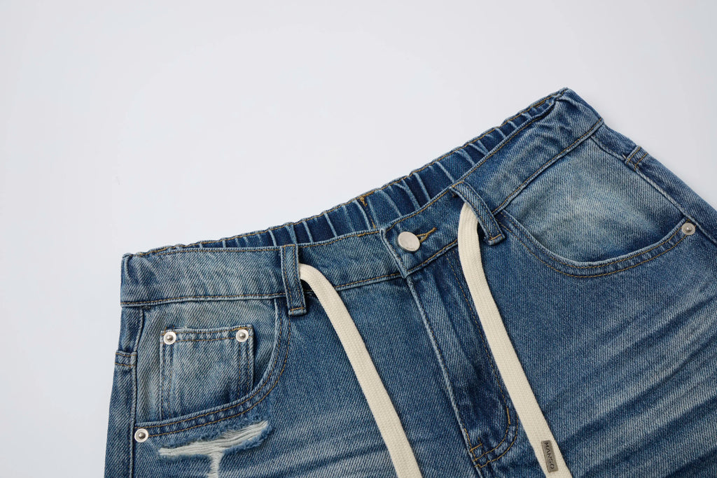 Washed Denim Wide-Leg Jeans – Distressed Streetwear Loose Fit Pants