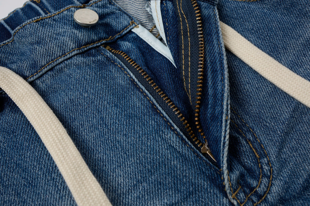 Washed Denim Wide-Leg Jeans – Distressed Streetwear Loose Fit Pants