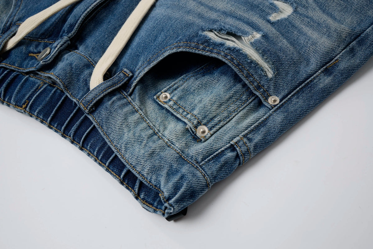 Washed Denim Wide-Leg Jeans – Distressed Streetwear Loose Fit Pants