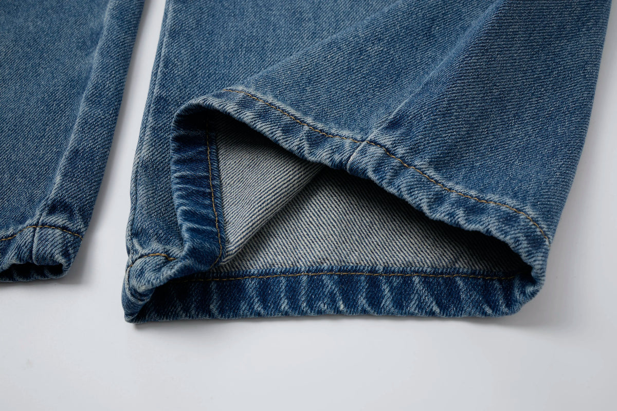 Washed Denim Wide-Leg Jeans – Distressed Streetwear Loose Fit Pants