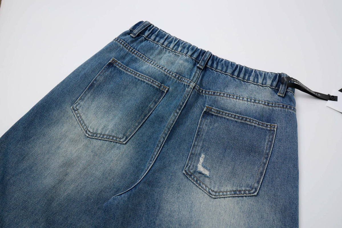 Washed Denim Wide-Leg Jeans – Distressed Streetwear Loose Fit Pants