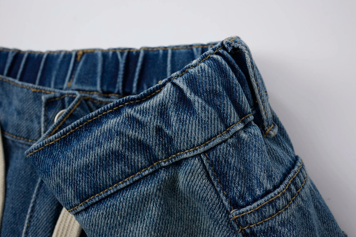 Washed Denim Wide-Leg Jeans – Distressed Streetwear Loose Fit Pants