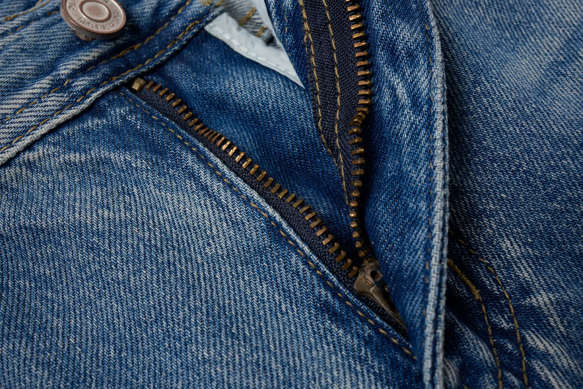 Washed Barrel Jeans – Rhinestone Detail Wide Leg Blue Denim