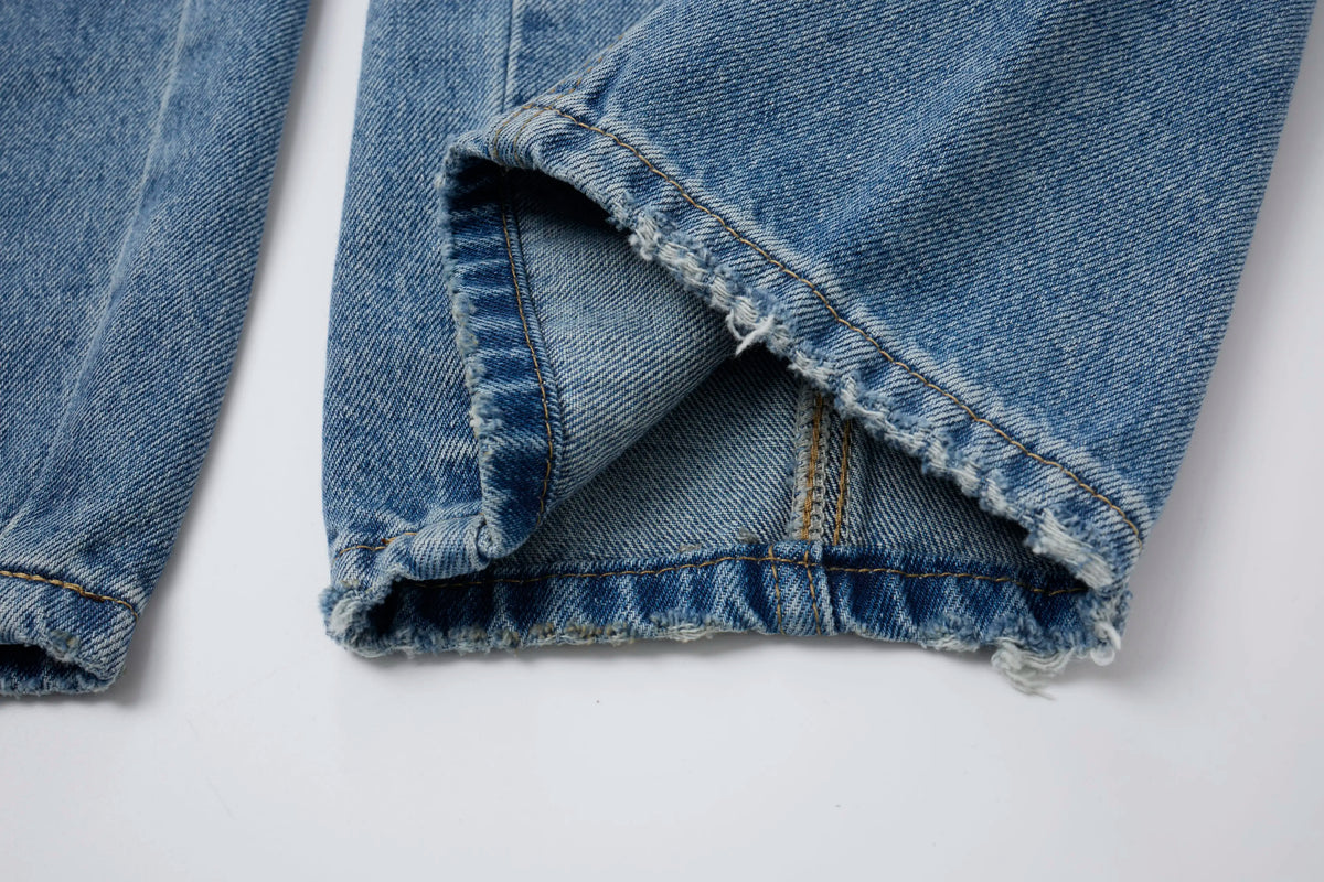 Washed Denim – Relaxed Straight Baggy Barrel Jeans