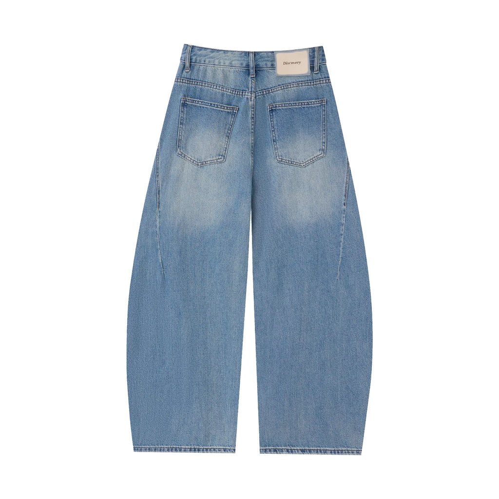 Vintage Wash Barrel Jeans – Panel Detail Wide Leg Denim