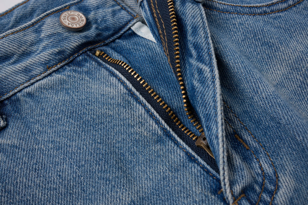 Vintage Wash Barrel Jeans – Panel Detail Wide Leg Denim