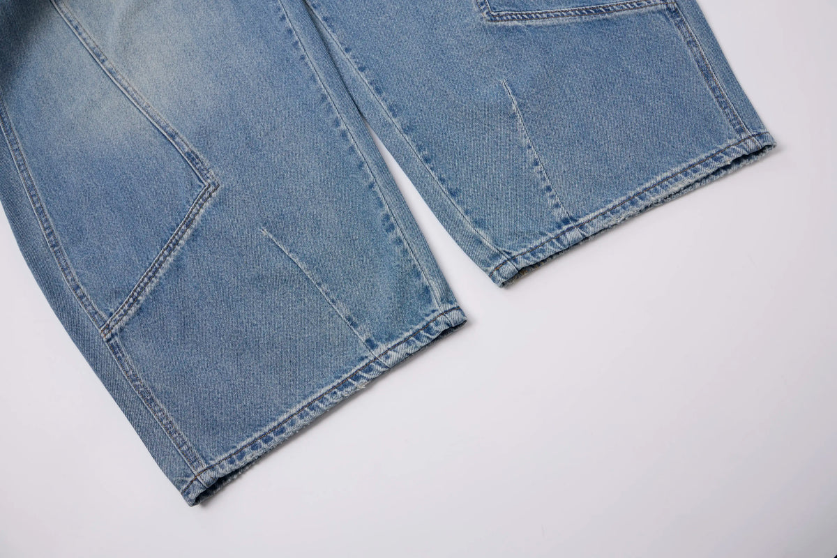 Vintage Wash Barrel Jeans – Panel Detail Wide Leg Denim