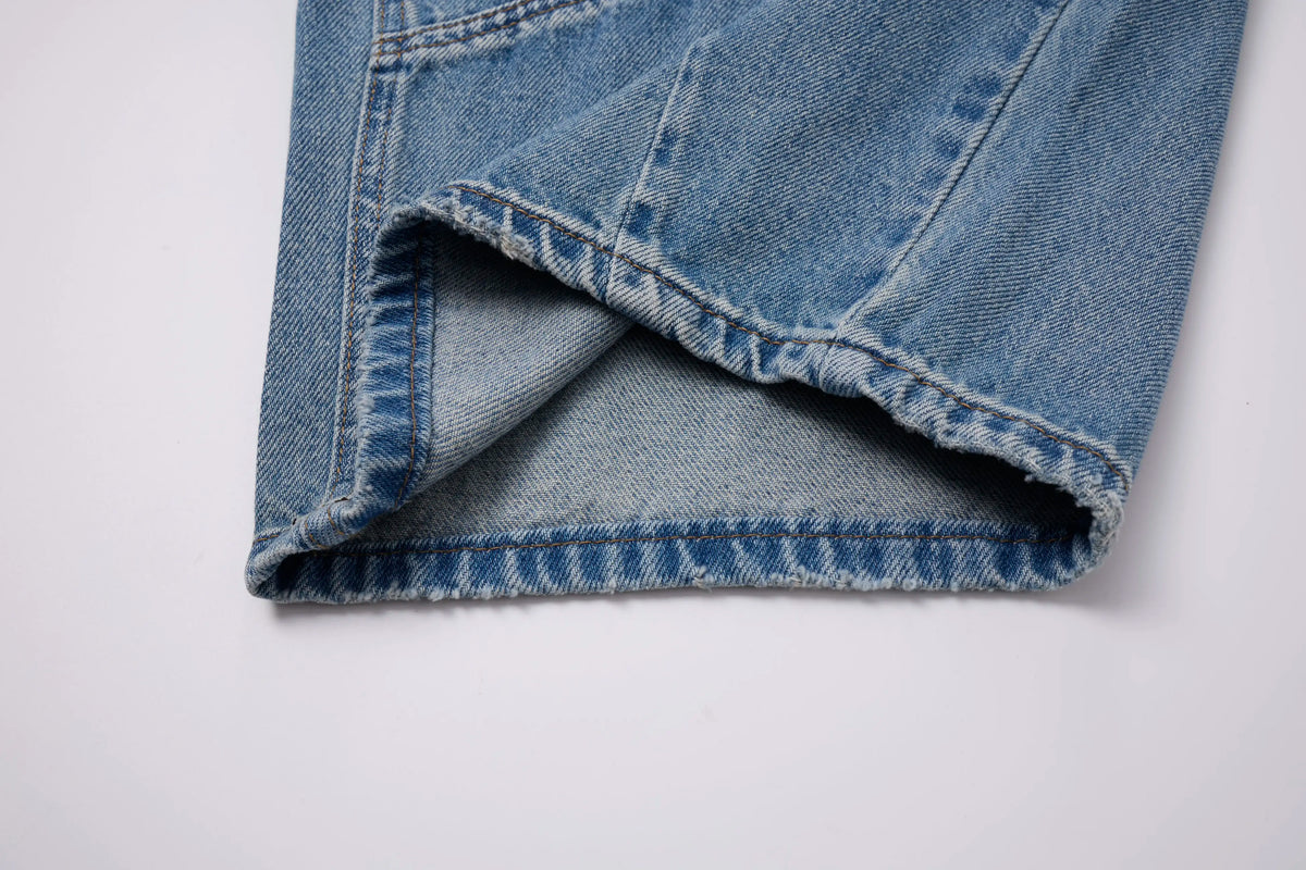 Vintage Wash Barrel Jeans – Panel Detail Wide Leg Denim