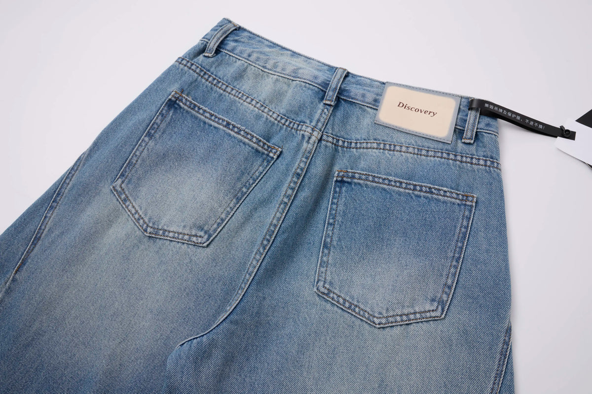 Vintage Wash Barrel Jeans – Panel Detail Wide Leg Denim