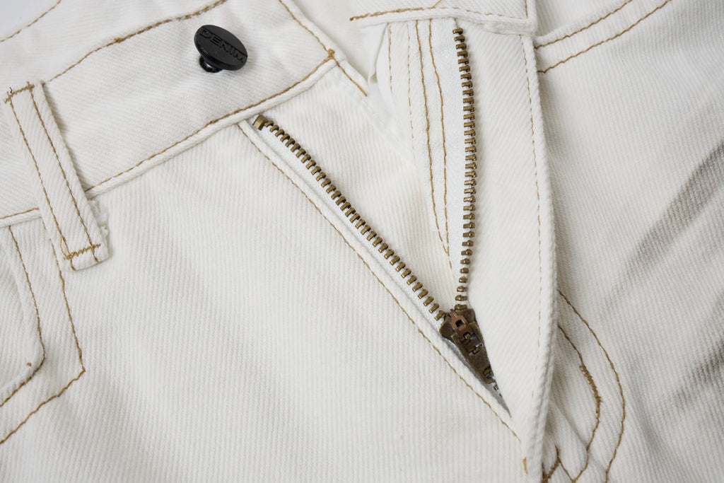 Washed Ivory Distressed Jeans – Wide-Leg Street Denim