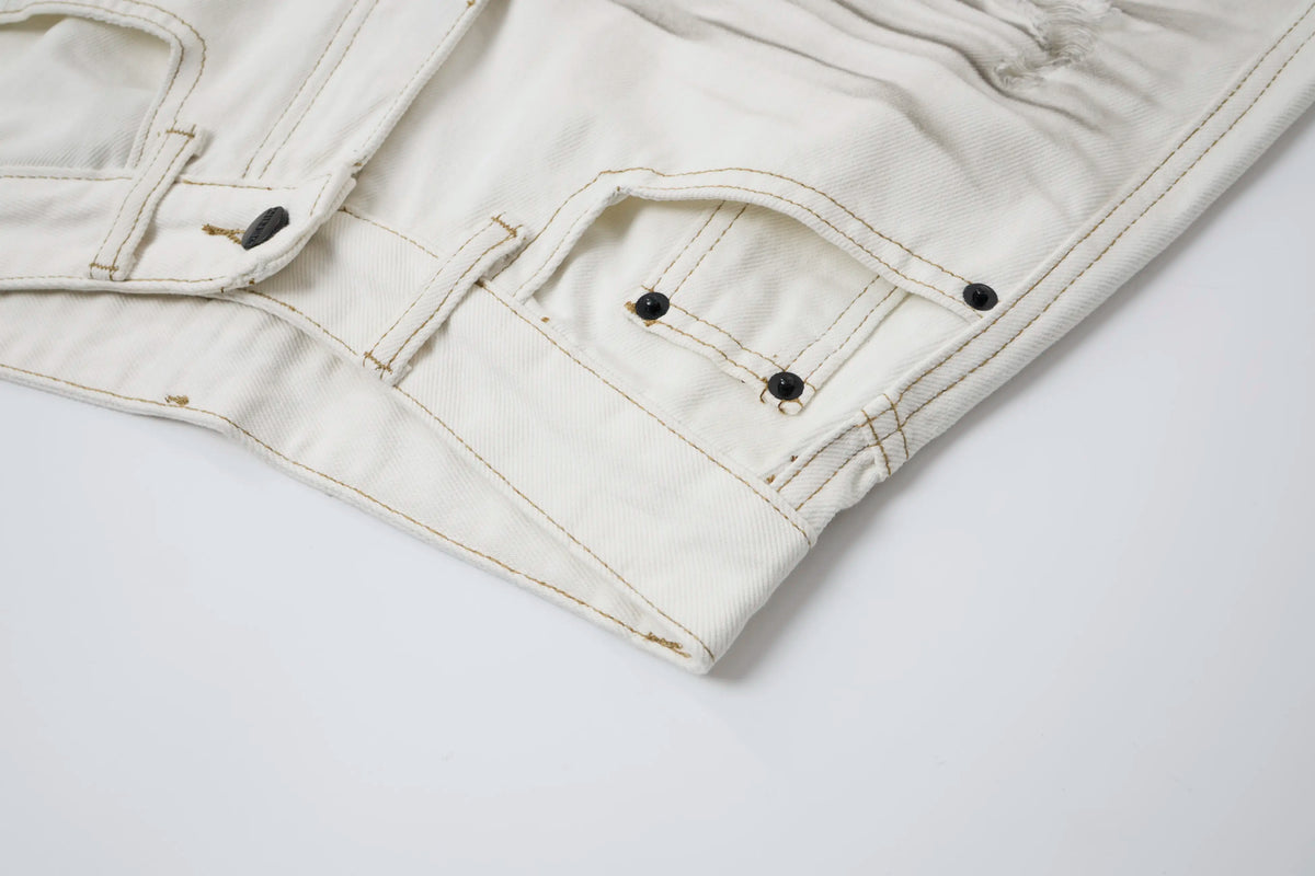 Washed Ivory Distressed Jeans – Wide-Leg Street Denim