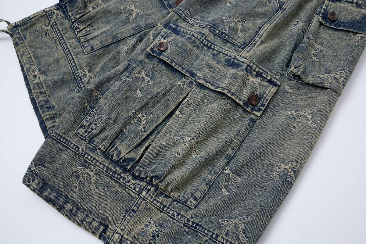 Vintage Wash Butterfly Cargo Shorts