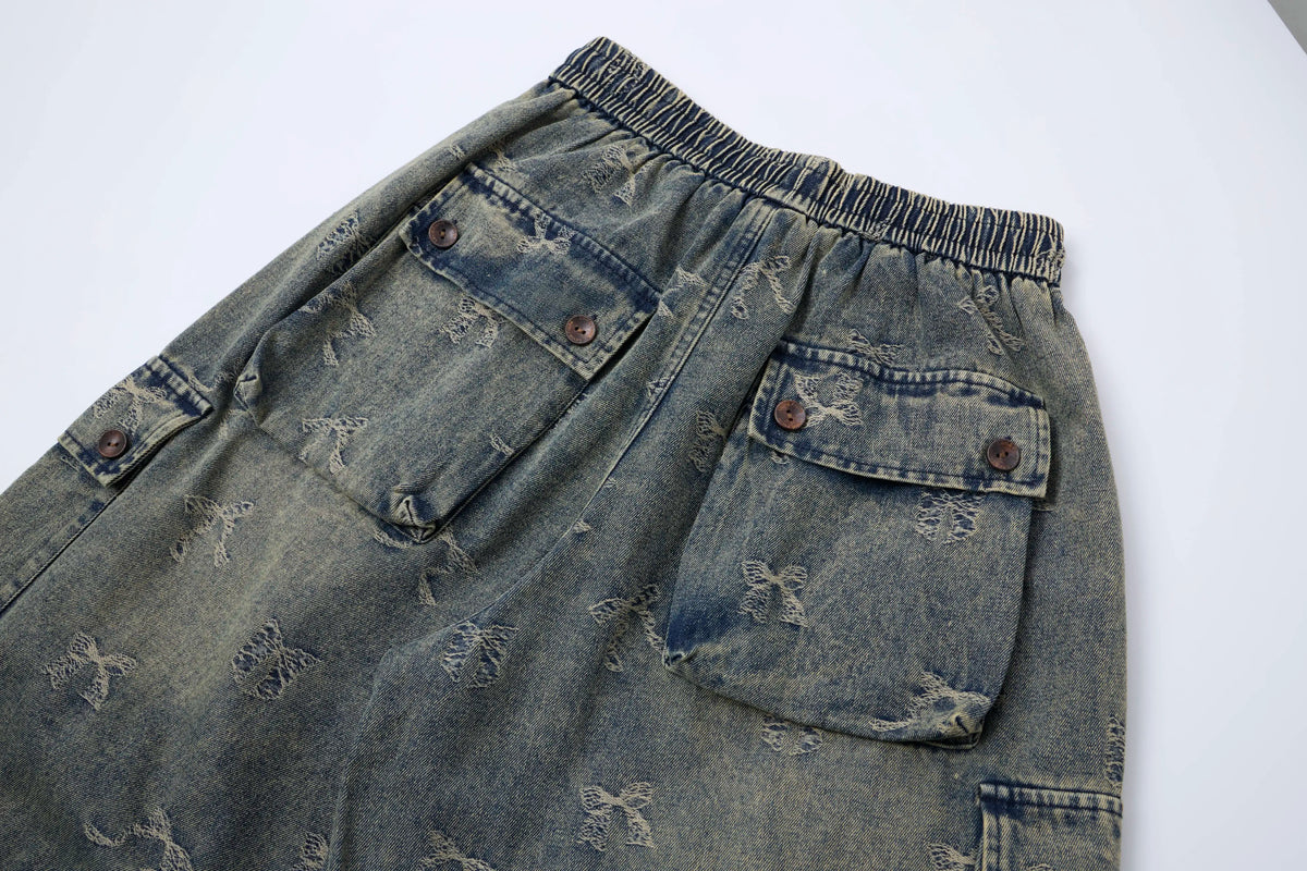 Vintage Wash Butterfly Cargo Shorts