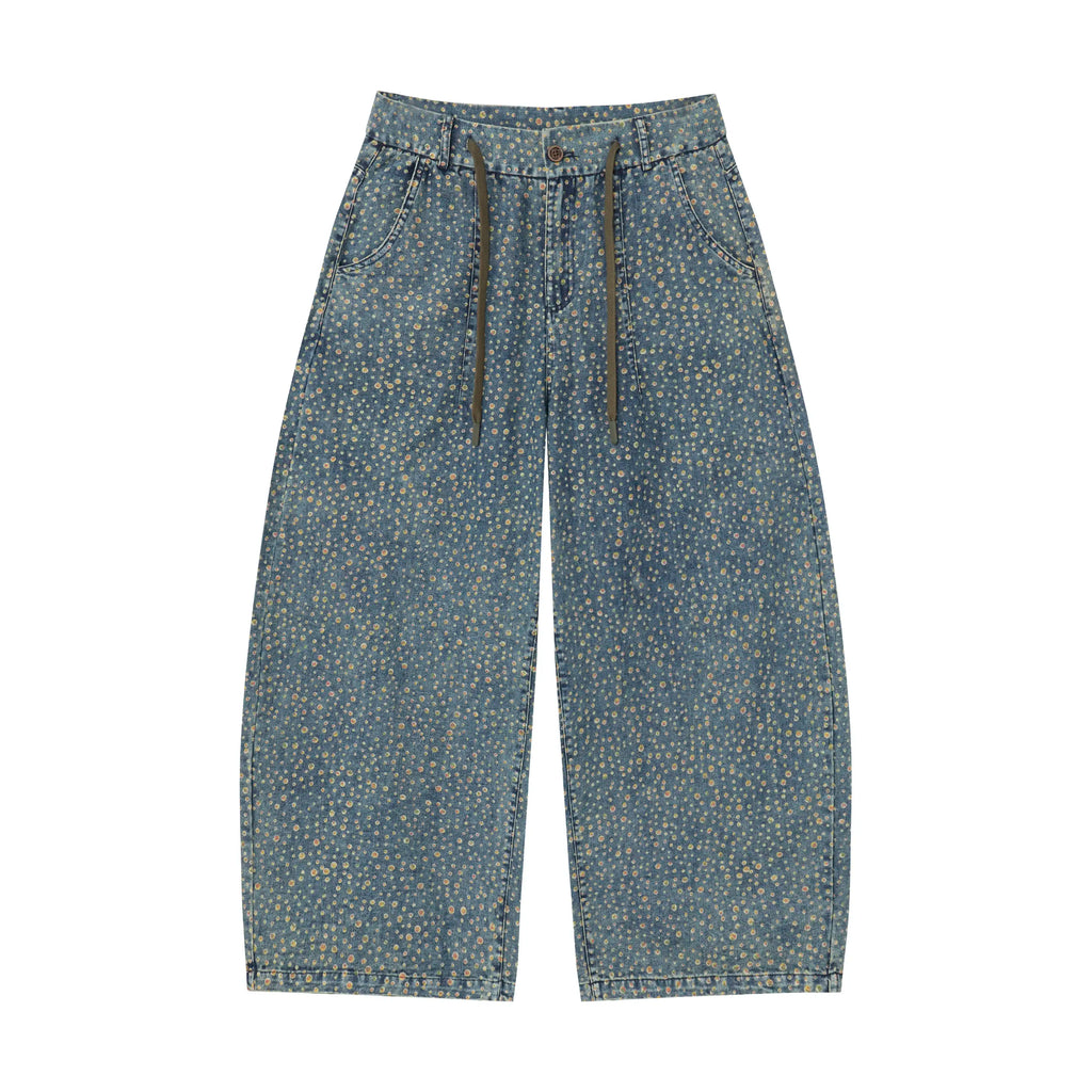 Vintage Dot Denim Pants – Relaxed Artistic Wide Leg