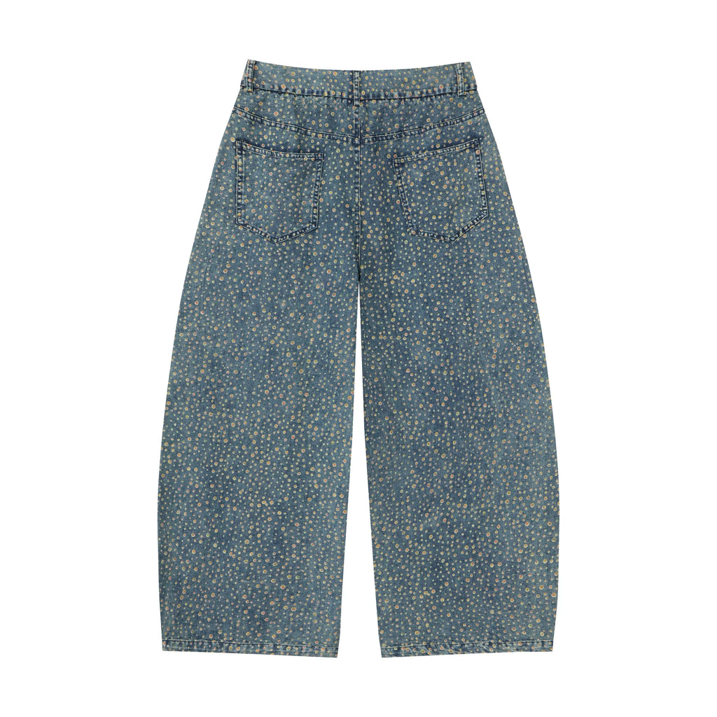 Vintage Dot Denim Pants – Relaxed Artistic Wide Leg
