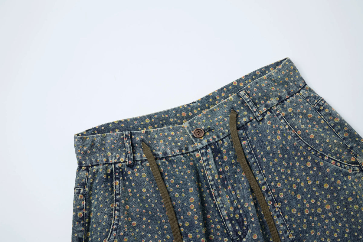 Vintage Dot Denim Pants – Relaxed Artistic Wide Leg