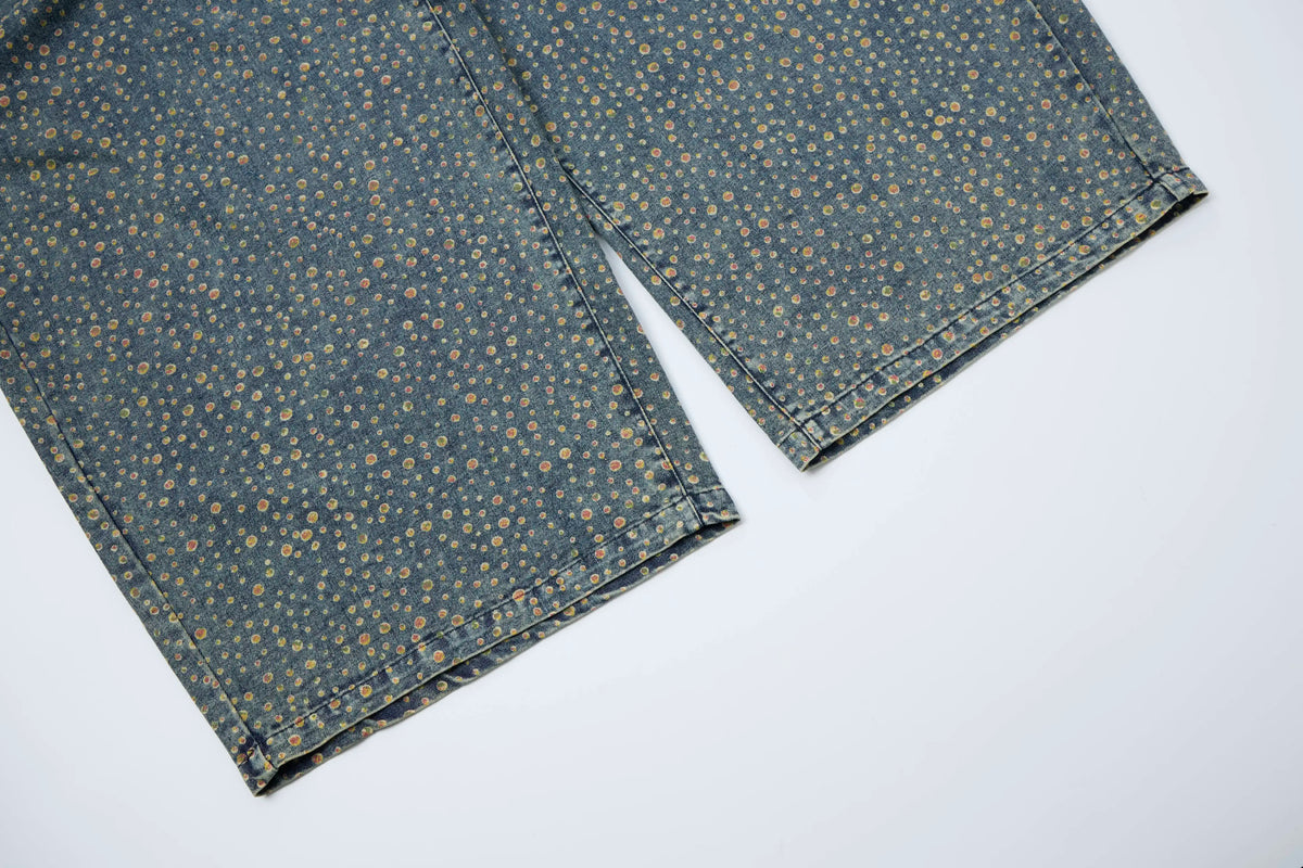Vintage Dot Denim Pants – Relaxed Artistic Wide Leg