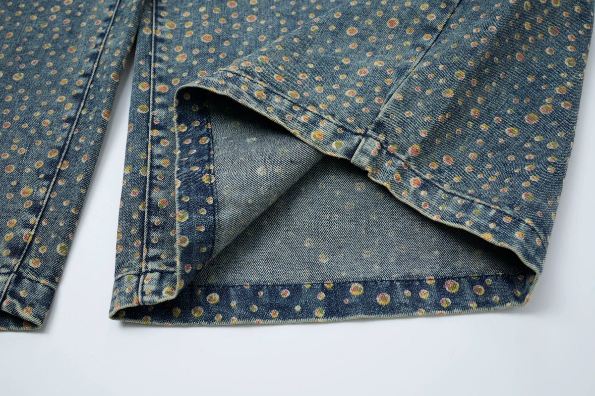 Vintage Dot Denim Pants – Relaxed Artistic Wide Leg