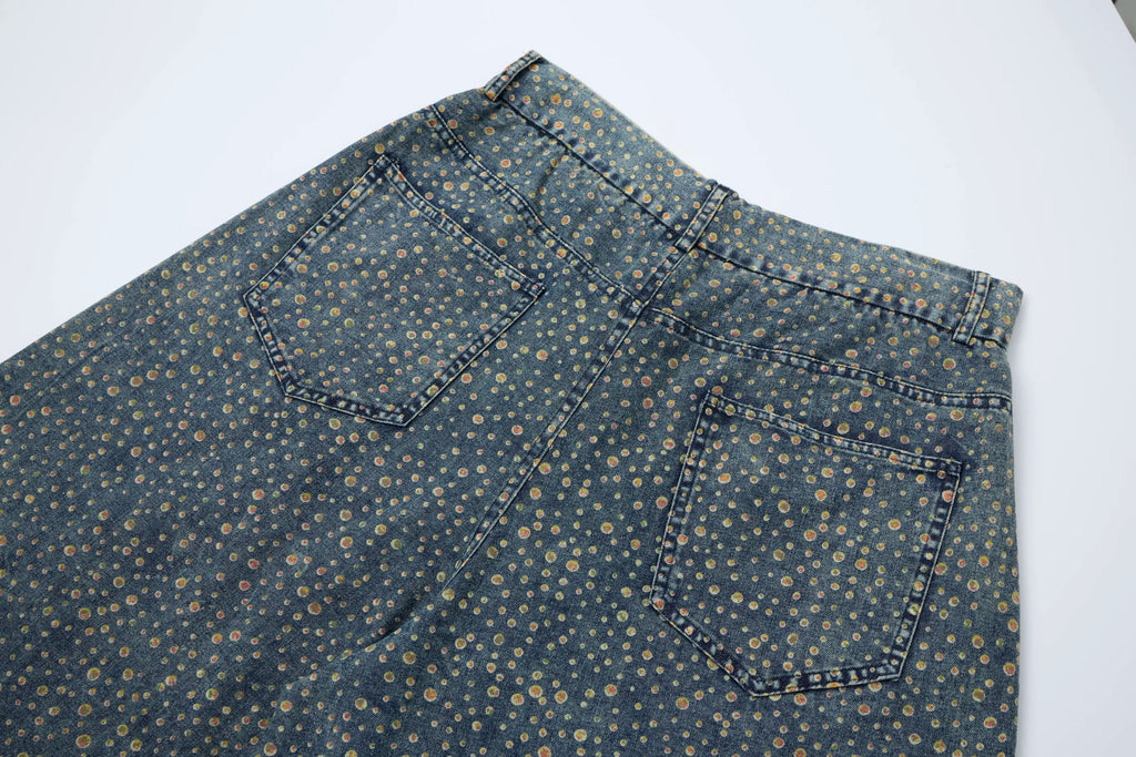 Vintage Dot Denim Pants – Relaxed Artistic Wide Leg