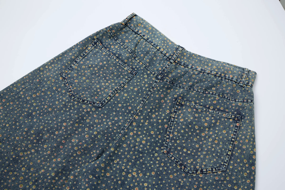 Vintage Dot Denim Pants – Relaxed Artistic Wide Leg
