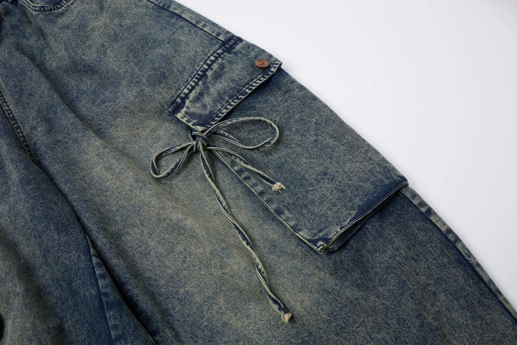 Washed Denim Cargo Pants – Relaxed Fit Utility Streetwear