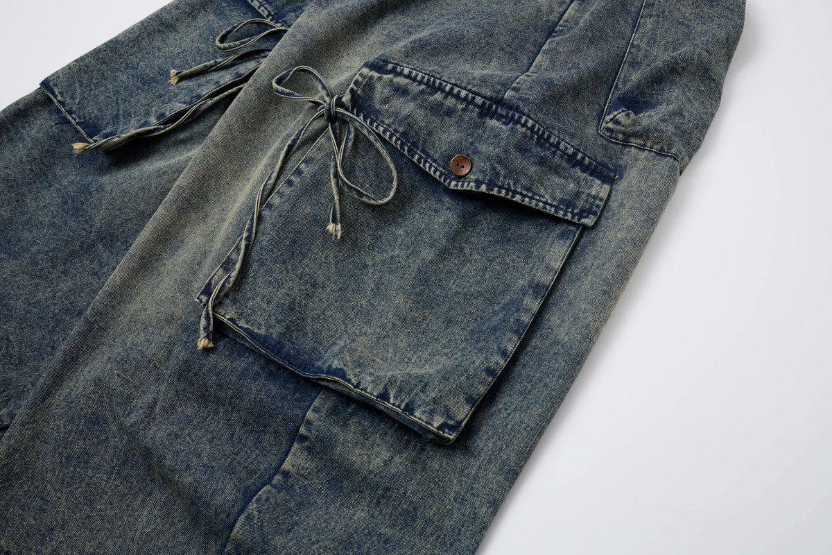 Washed Denim Cargo Pants – Relaxed Fit Utility Streetwear