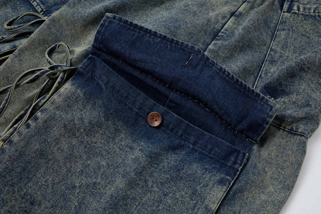Washed Denim Cargo Pants – Relaxed Fit Utility Streetwear