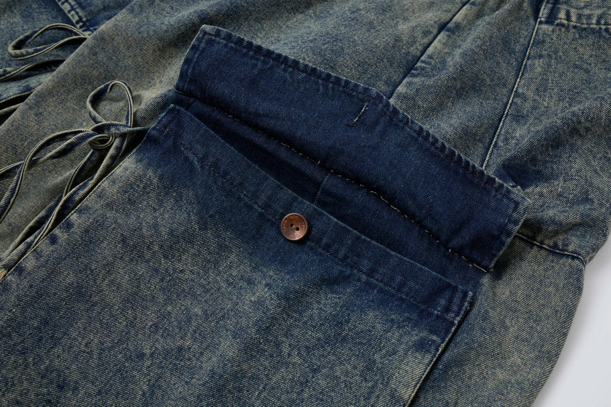 Washed Denim Cargo Pants – Relaxed Fit Utility Streetwear