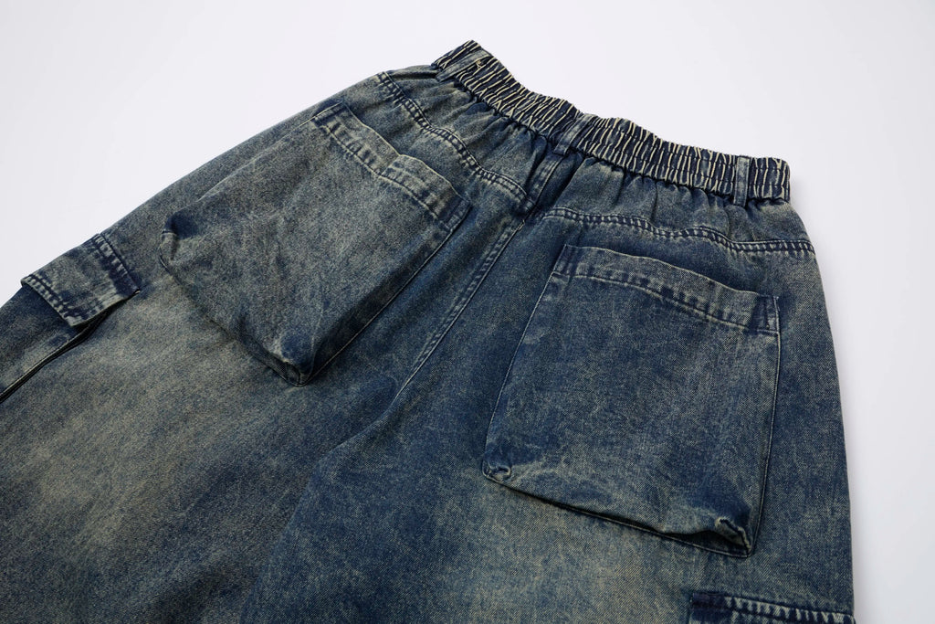 Washed Denim Cargo Pants – Relaxed Fit Utility Streetwear