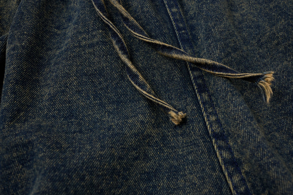 Vintage Washed Cargo Denim Pants – Elastic Waist Wide Fit