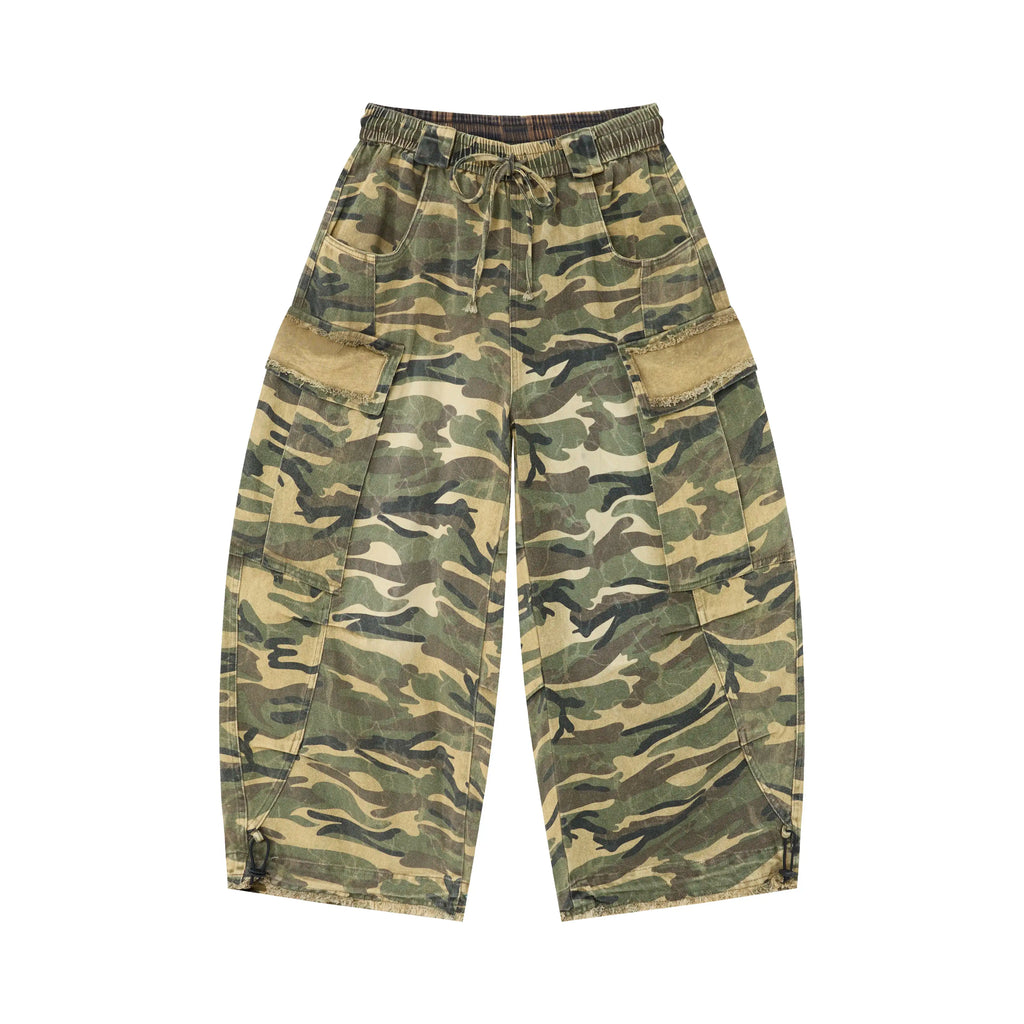 Raw Camo Cargo Pants – Distressed Wide-Leg Utility Trousers