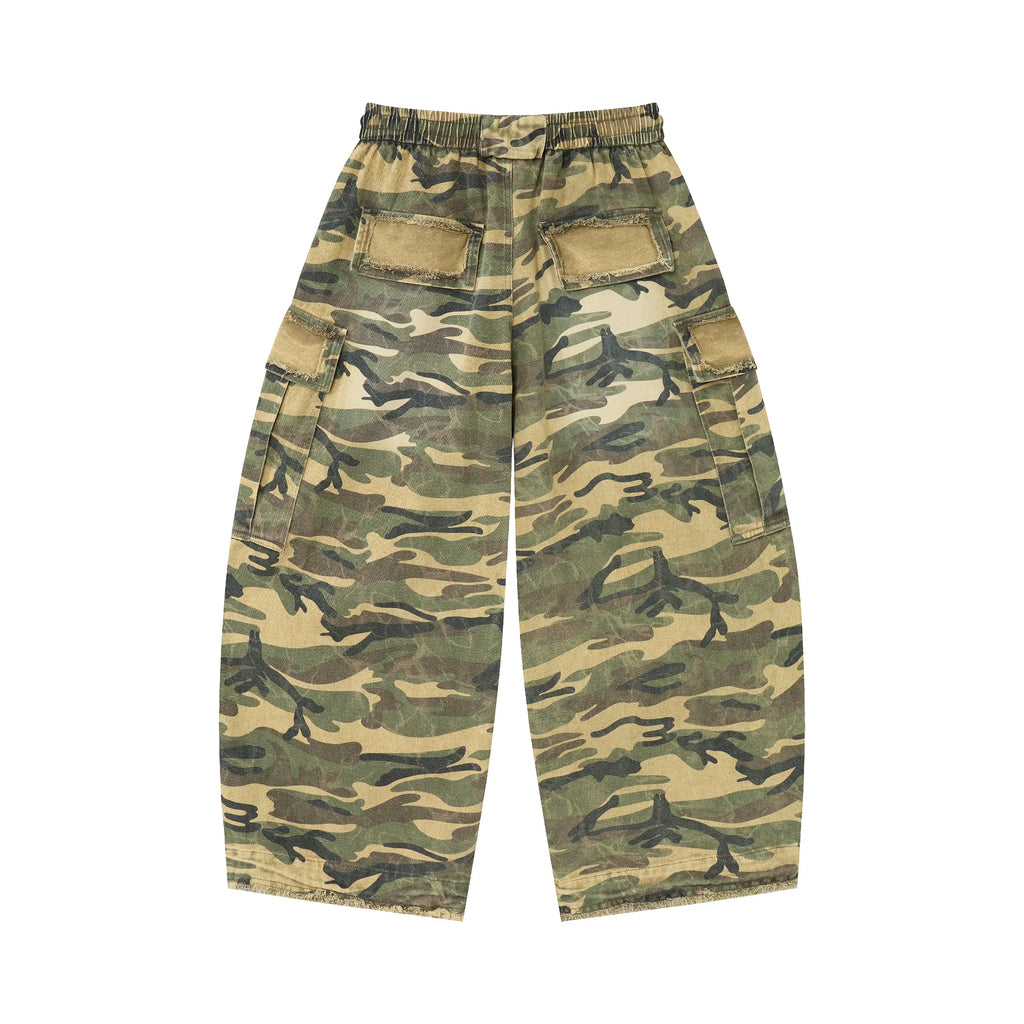 Raw Camo Cargo Pants – Distressed Wide-Leg Utility Trousers